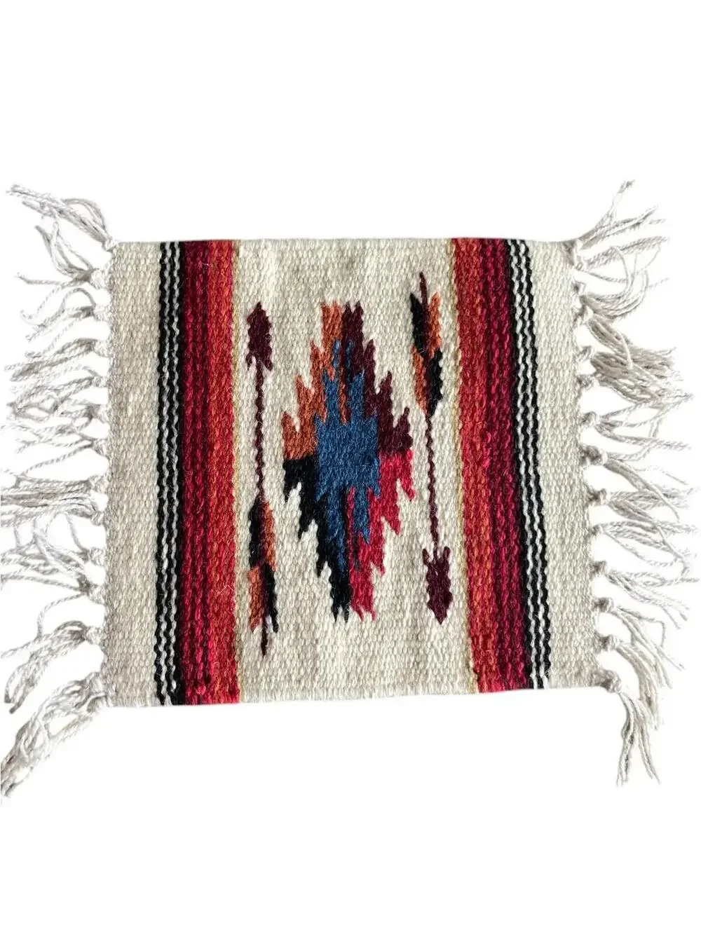 El Paso Blanket Company Woven Table Rug Fringe 90% Wool 15” X 10.5”